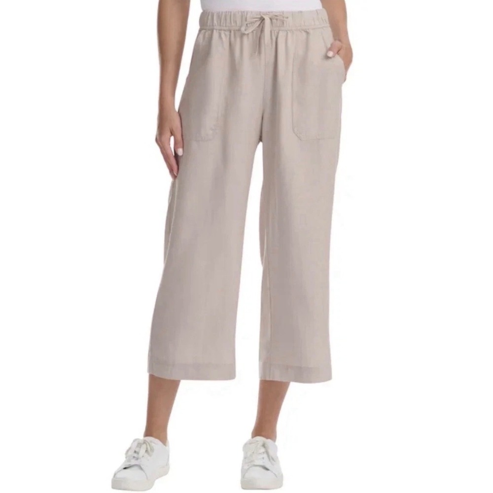 Splendid Womens XXL Khaki Lyocell Wide Leg Crop Drawstring Pants Coastal Grandma